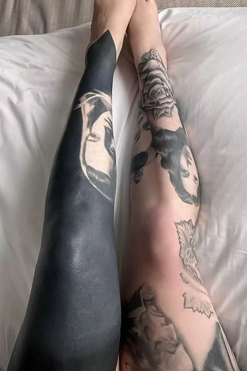 kat von d legs with blackout tattooes