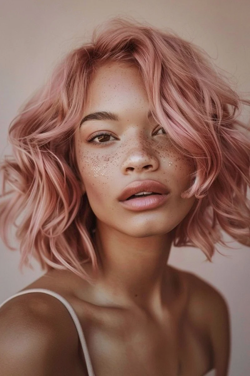 a portrait of a beautiful woman with a rose gold hair