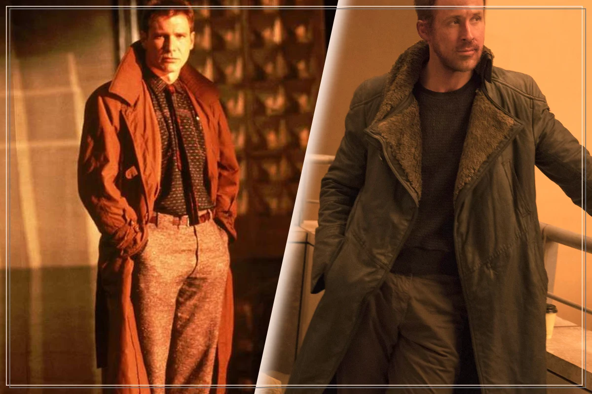 Two iconic jackets: Harrison Ford in Blade Runner and Ryan Gosling in Blade Runner 2049