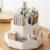 Rotating Desk Organizer Pen Pencil Holder with 9 Slot 360° Desktop Organizer for Office Supplies Stationery Staplers Clips Sticky Notes Remote Mobile Holder Visiting Card (White)